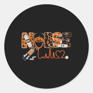 Spooky Nurse Pumpkin Halloween Costume Rn Cna Mens Classic Round Sticker
