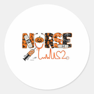 Spooky Nurse Pumpkin Halloween Costume Rn Cna Mens Classic Round Sticker