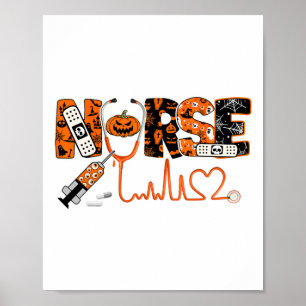 Spooky Nurse Pumpkin Halloween Costume Rn Cna Mens Poster