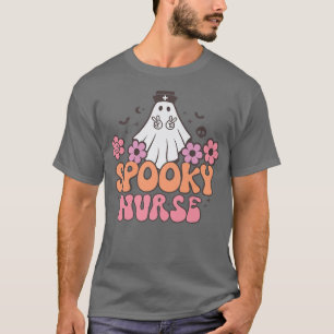 Spooky Nurse Retro Groovy Cute Ghost Halloween Sch T-Shirt