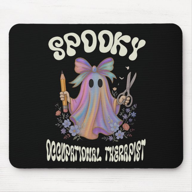 Spooky Occupational Therapist Ghost Floral Hallowe Mouse Mat (Front)