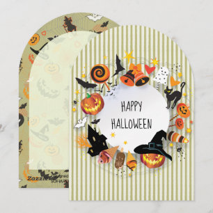 Spooky Olive Green Stripes Halloween Pumpkin Trend Holiday Card