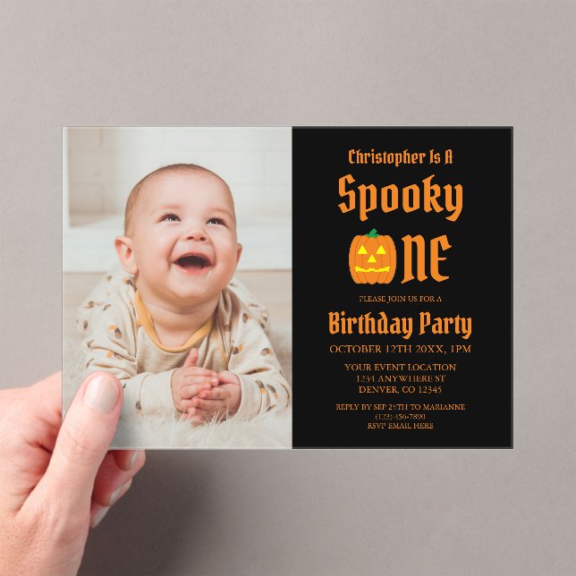 Spooky One 1st Birthday Acrylic Invitations (Insitu (Handheld))