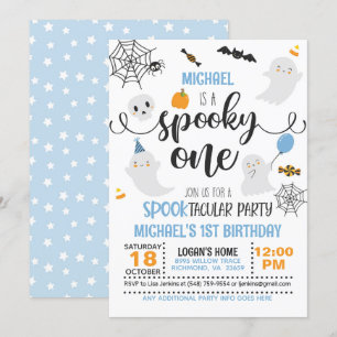 Spooky ONE 1st Birthday Invitation - Boy (White)