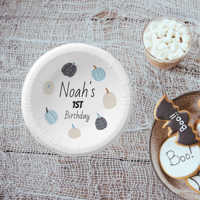 Spooky One | 1st Birthday Tableware | Blue Pumpkin Paper Plate (Creator Uploaded)