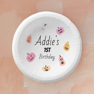 Spooky One 1st Birthday Tableware Pink Pumpkin Paper Plate