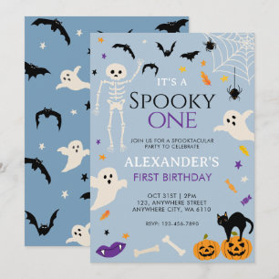 Spooky One 1st Halloween Birthday Blue Invitation