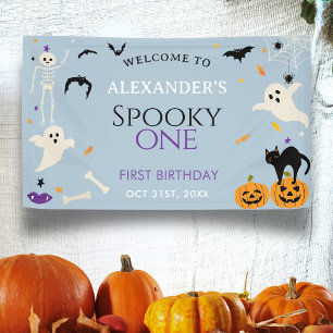 Spooky One 1st Halloween Birthday Blue Welcome Banner