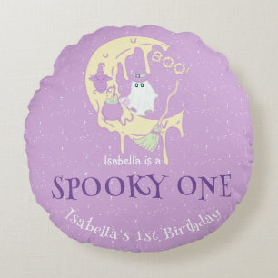 Spooky One Baby Girl Halloween 1st Birthday Round Cushion