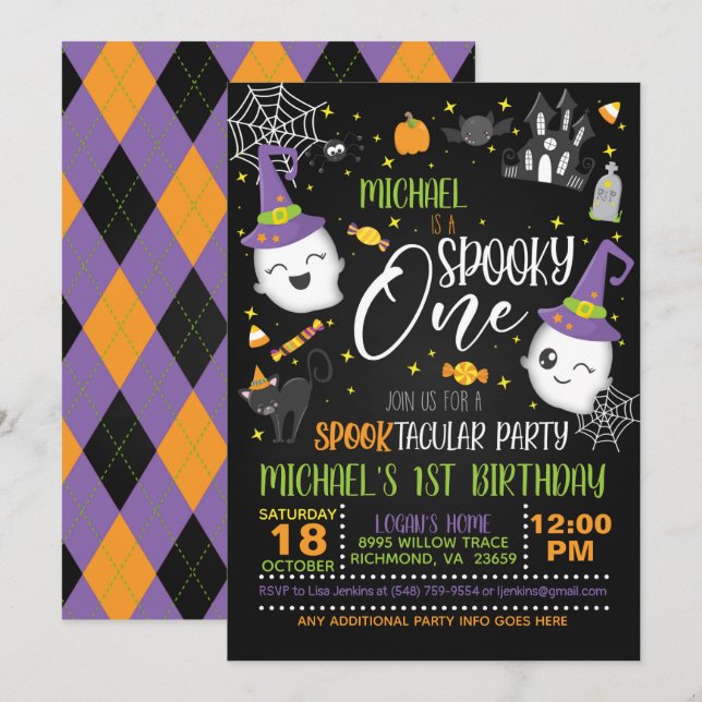 Spooky One Birthday Invitation - Blk (Front/Back)