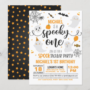 Spooky One Birthday Invitation - Blk & Orange