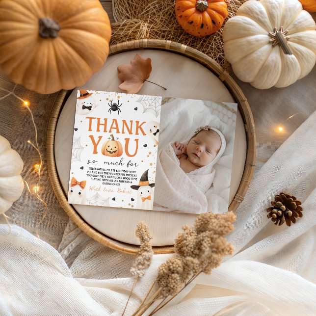 Spooky One Birthday Photo Thank You Invitation (Creator Uploaded)