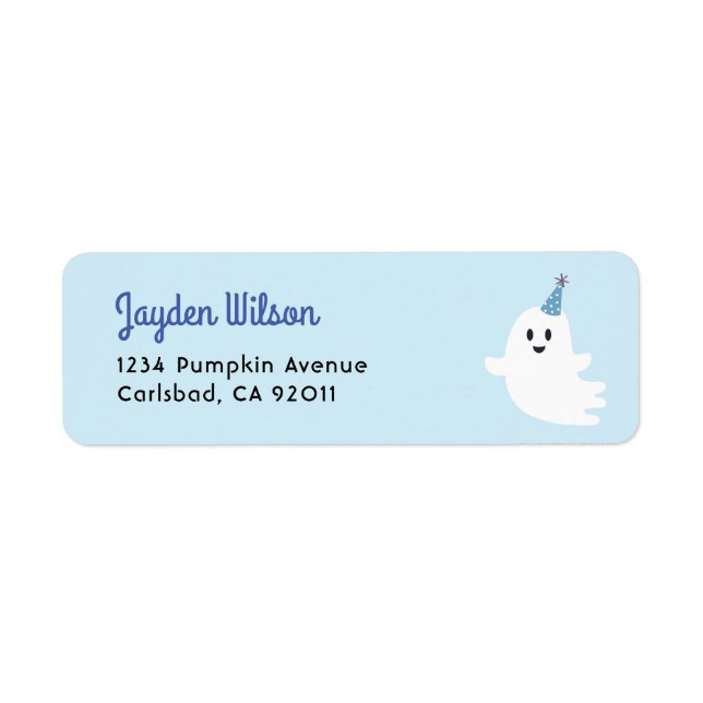 Spooky One Blue Ghost Halloween Return Address (Front)