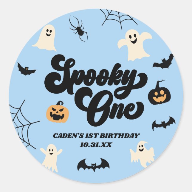 Spooky One Blue Halloween 1st Birthday Party Classic Round Sticker (Front)