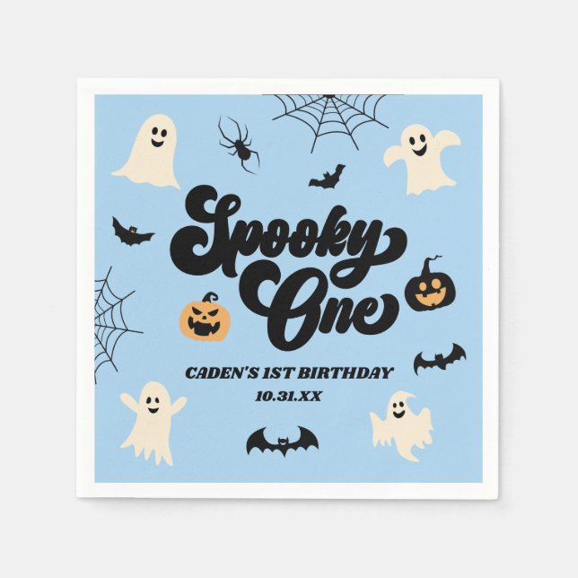 Spooky One Blue Halloween 1st Birthday Party Napkin (Front)