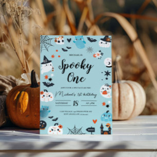Spooky One Blue Halloween Birthday Invitation
