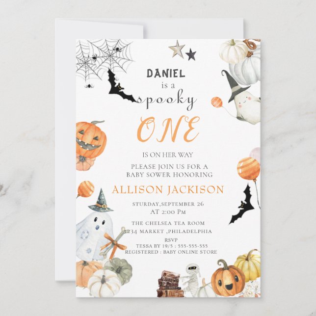 Spooky One Boo Ghost Halloween  1st Birthday Party Invitation (Front)