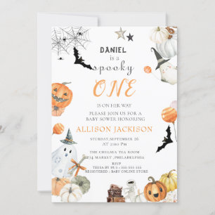 Spooky One Boo Ghost Halloween  1st Birthday Party Invitation
