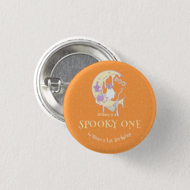 Spooky One Boy Cute Ghost Halloween 1st Birthday 3 Cm Round Badge (Front & Back)