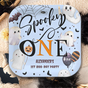 Spooky One Boy Halloween 1st Birthday Party Ghost Paper Plate