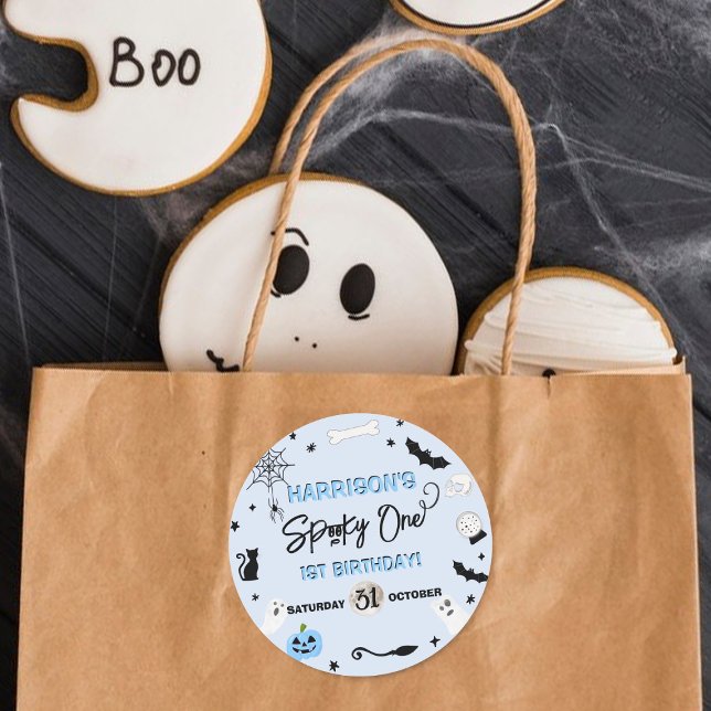 Spooky One! Boys Halloween 1st Birthday Party Classic Round Sticker (Creator Uploaded)