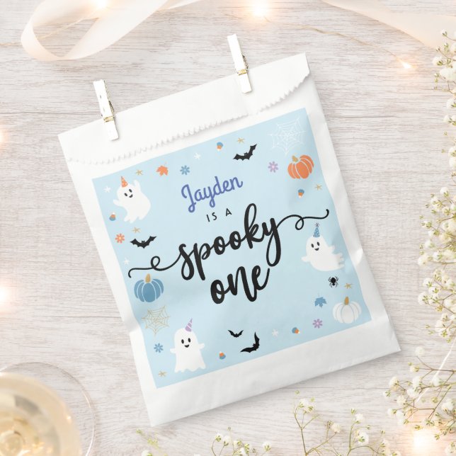 Spooky One Cute Blue Ghost Halloween 1st Birthday Favour Bags (Clipped)