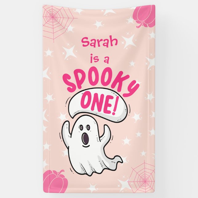 Spooky One Cute Funny Halloween Ghost 1st Birthday Banner (Vertical)