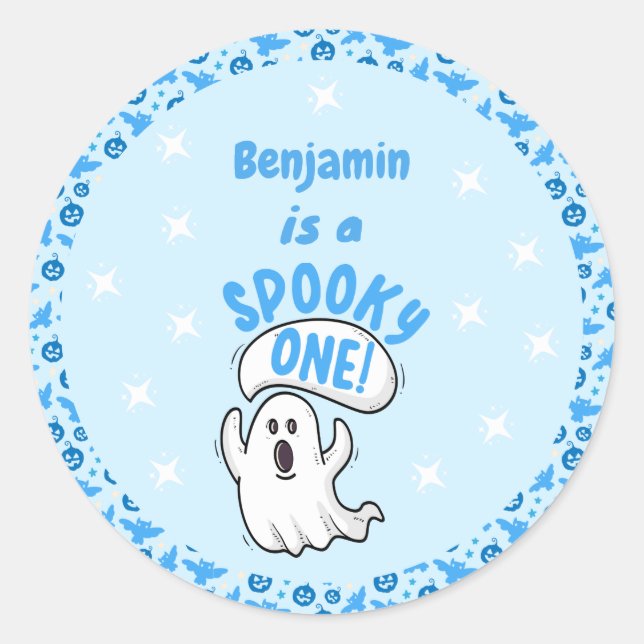 Spooky One Cute Funny Halloween Ghost 1st Birthday Classic Round Sticker (Front)