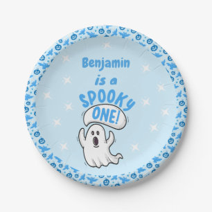 Spooky One Cute Funny Halloween Ghost 1st Birthday Paper Plate