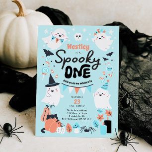 Spooky One Cute Ghost Boy 1st Birthday Party Invitation