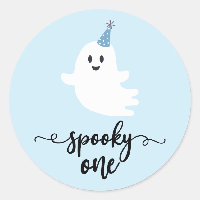 Spooky One Cute Ghost Halloween 1st Birthday Classic Round Sticker (Front)