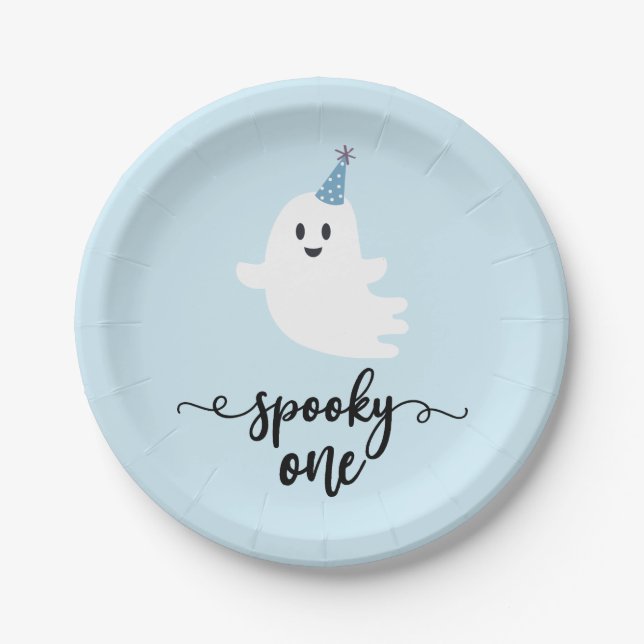 Spooky One Cute Ghost Halloween 1st Birthday Paper Plate (Front)
