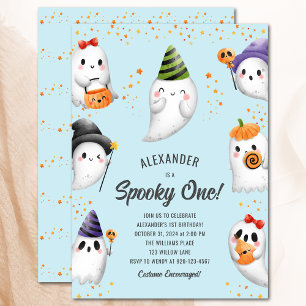 Spooky One Cute Ghost Halloween 1st Birthday Party Invitation