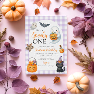 Spooky One Cute Ghost Halloween 1st Birthday Party Invitation
