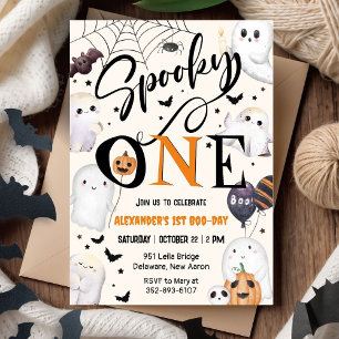 Spooky One Cute Ghost Halloween 1st Birthday Party Invitation
