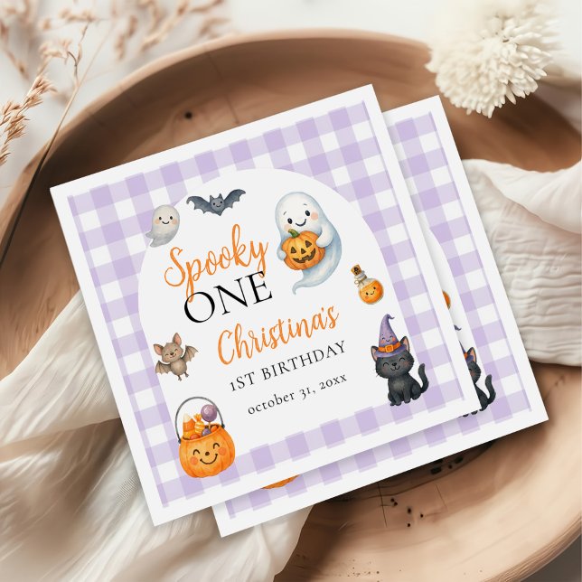 Spooky One Cute Ghost Halloween 1st Birthday Party Napkin (Creator Uploaded)