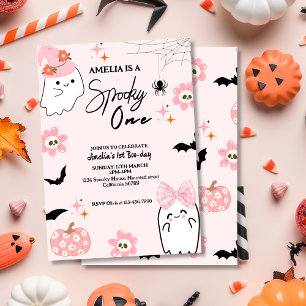 Spooky one cute ghost Pink girl first birthday Invitation