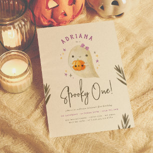 Spooky One Cute Girl Halloween First Birthday Invitation