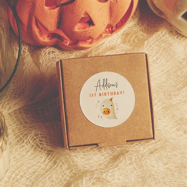 Spooky One Cute Halloween 1st Birthday Favour Classic Round Sticker (Creator Uploaded)