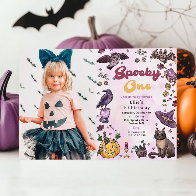 Spooky One Cute Halloween 1st Birthday Photo Invitation (Creator Uploaded)