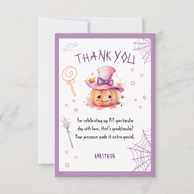 Spooky One Cute Halloween Baby Girl 1ST Birthday Thank You Card (Front)