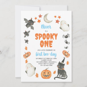Spooky One Cute Halloween Boy Blue 1st Birthday  Invitation