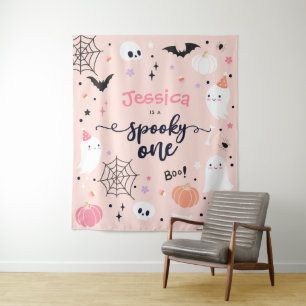 Spooky One Cute Halloween Ghost 1st Birthday Banne Tapestry