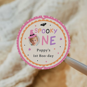 Spooky One Cute Halloween Ghost 1st Birthday Classic Round Sticker