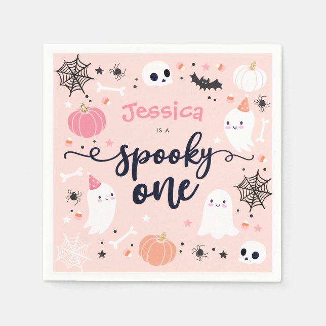 Spooky One Cute Halloween Ghost 1st Birthday Decor Napkin (Front)