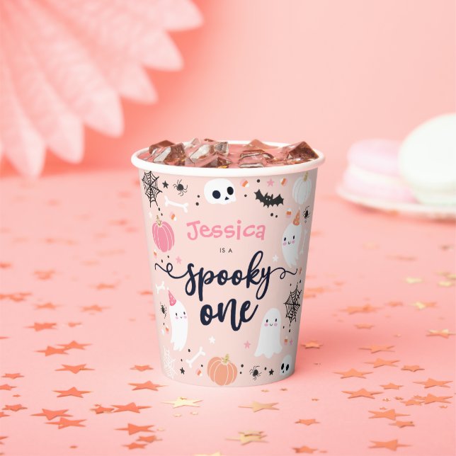 Spooky One Cute Halloween Ghost 1st Birthday Decor Paper Cups (Insitu)