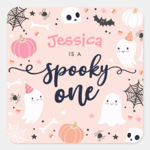 Spooky One Cute Halloween Ghost 1st Birthday Favou Square Sticker