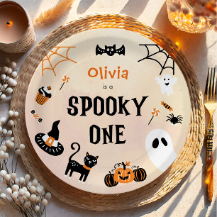 Spooky One Cute Halloween Ghost 1st Birthday Paper Plate