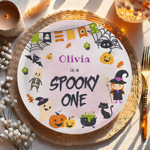 Spooky One Cute Halloween Ghost 1st Birthday Paper Plate