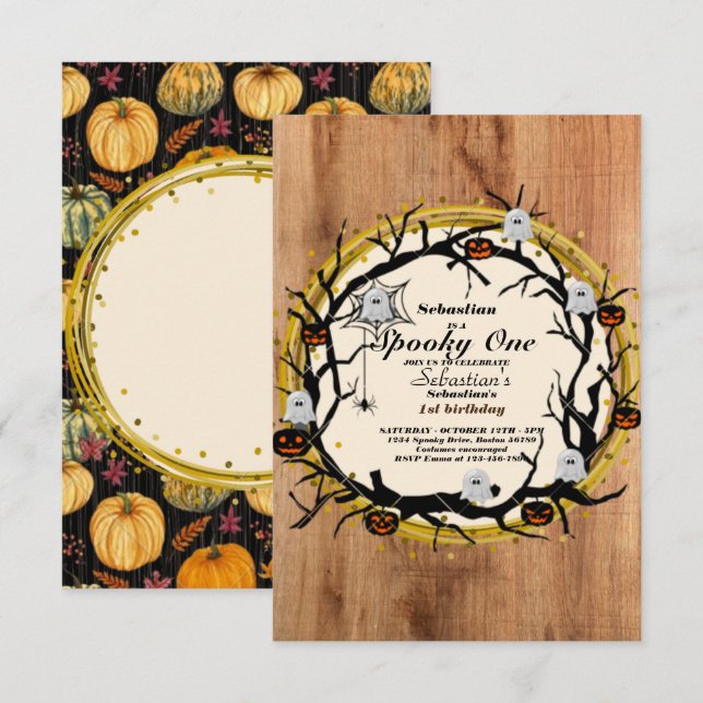 Spooky One Cute Halloween Ghost 1st Birthday Party Invitation (Front/Back)